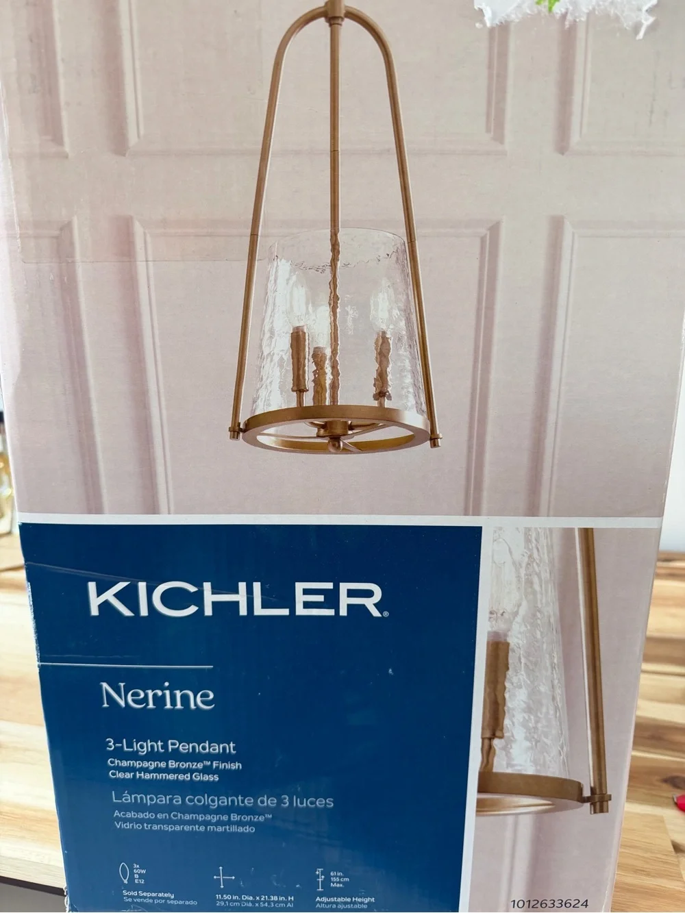 New Kichler Nerine Brass Hanging Pendant Light hammered glass champagne bronze